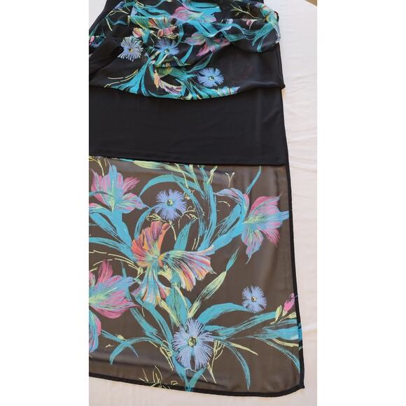 Connected Apparel Maxi Dress Black Tropical Flowers Lined size 14 - Picture 11 of 13